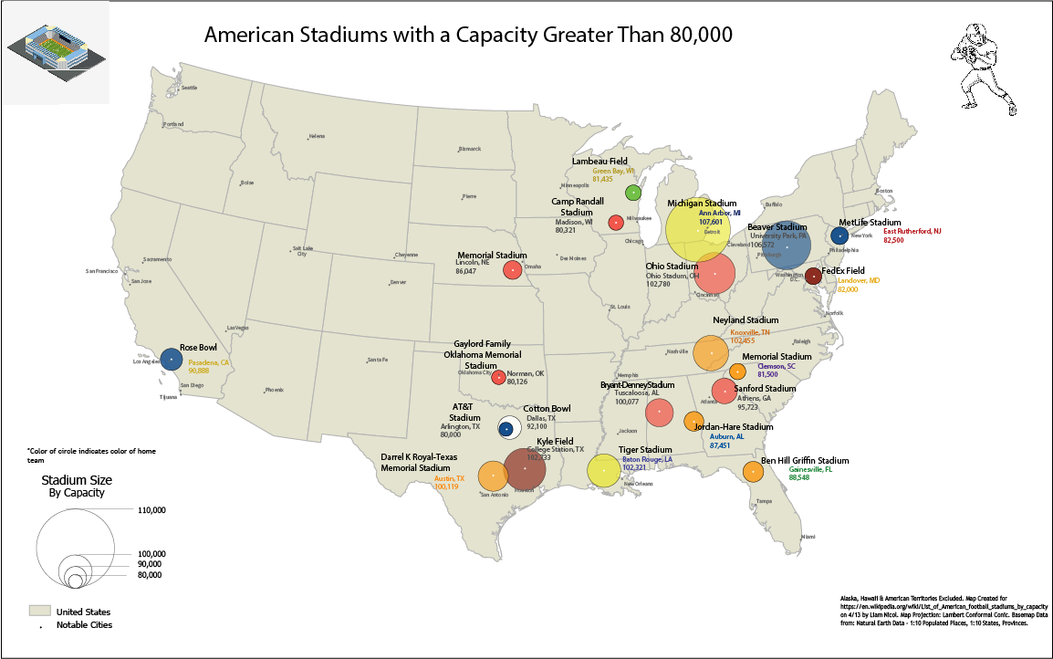 Map of Largest Stadiums