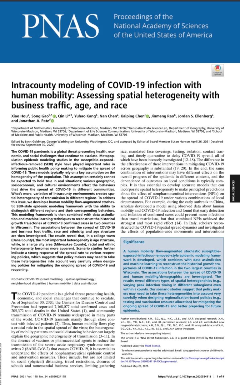 Two COVID-19 research papers published in PNAS – GeoDSLab@UW-Madison