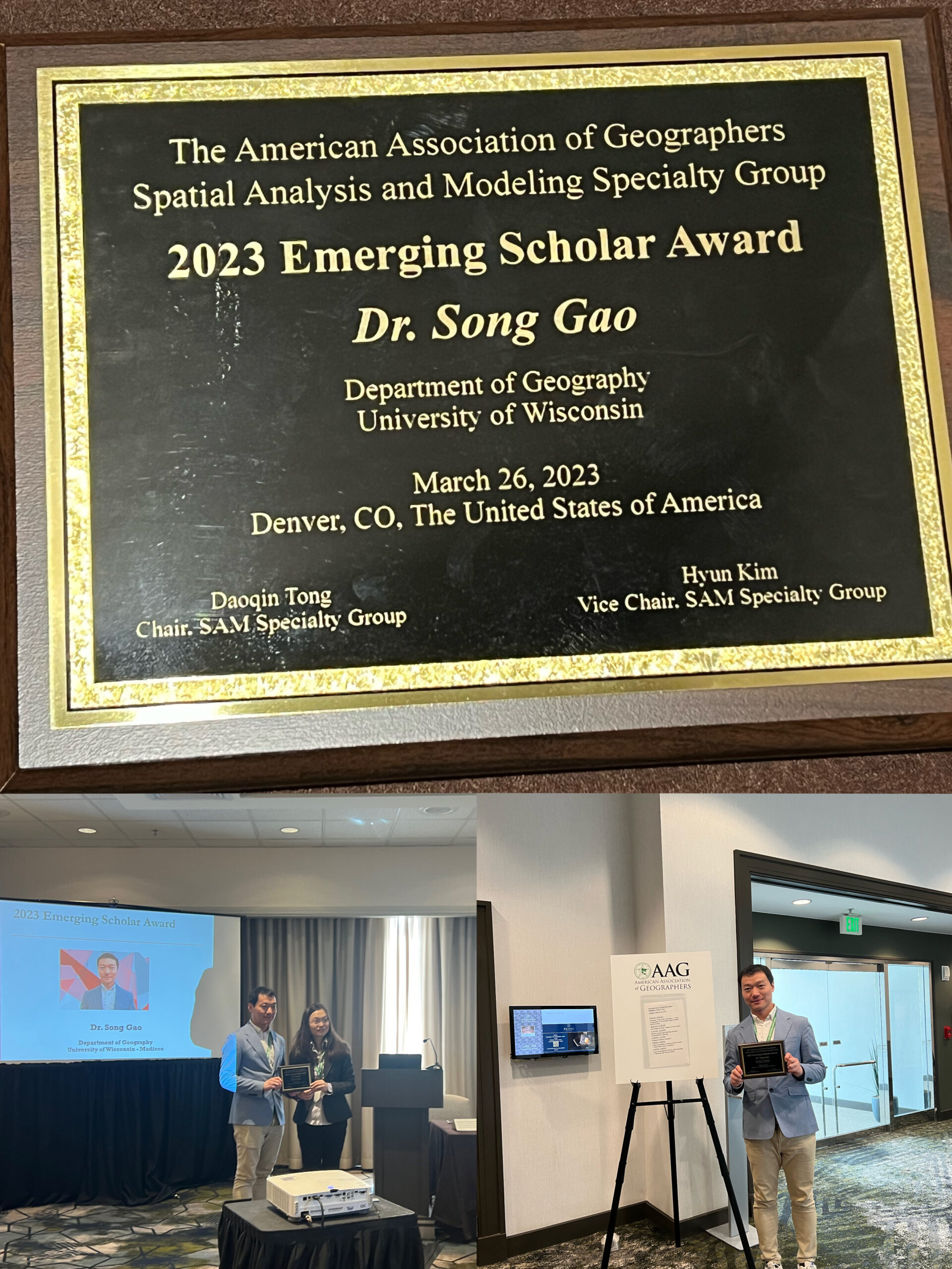 Prof. Gao received the 2023 AAG SAM Emerging Scholar Award GeoDSLab