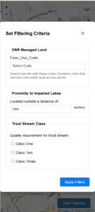 screenshot of user input for trout mapping app