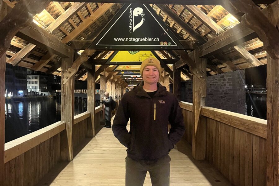 Jack Plasterer poses wearing a yellow winter hat