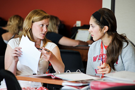 College of Letters and Science advisor Jacqui Guthrie, left, works with incoming first-year undergraduate Samantha Scheidt to register for Scheidt's classes during a Student Orientation, Advising and Registration (SOAR) session at Union South at the University of Wisconsin-Madison on July 13, 2011. Sponsored by the Center for the First-Year Experience, the two-day SOAR sessions provide new students and their parents and guests an opportunity to meet with staff and advisors, register for classes, stay in a residence hall, take a campus tour and learn about campus resources. (Photo by Jeff Miller/UW-Madison)
