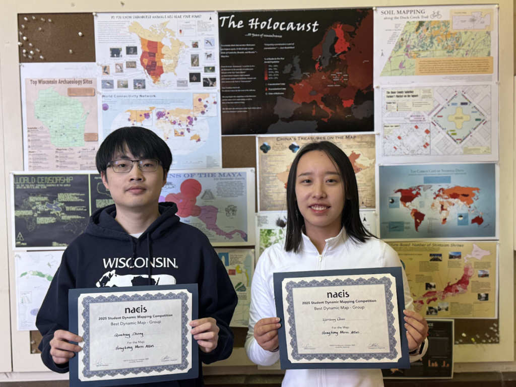 Yanbing Chen and Qianheng Zhang pose with their NACIS award