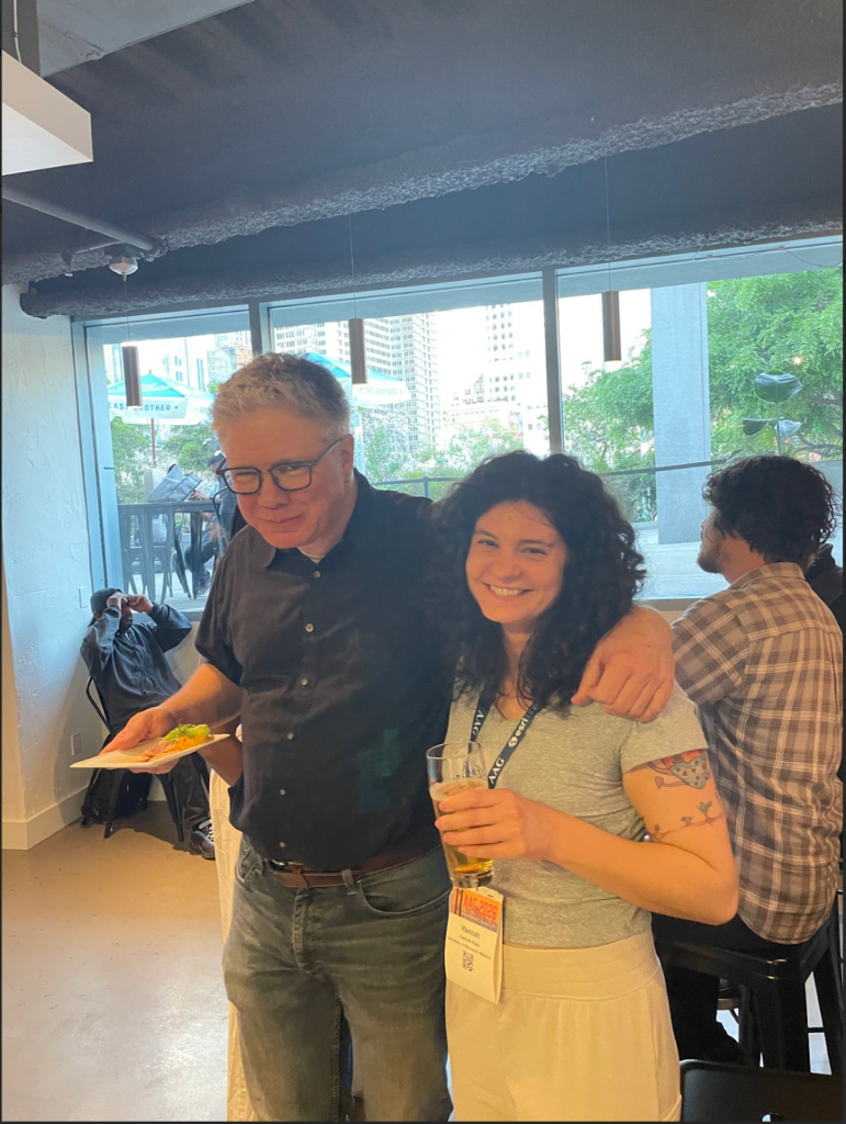 Advisor-advisee duo Professor Morgan Robertson and Geograd Hannah Kass at the 2026 AAG party.