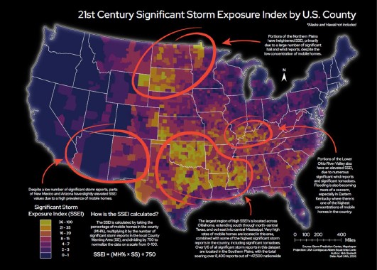 a map titled 21st Century Significant Storm Exposure Index by US County